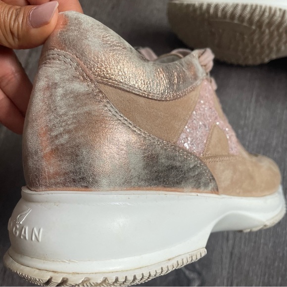 Hogan Beige Pink Glitter Woman’s interactive lace up Sneakers (39 1/2) - Picture 6 of 15